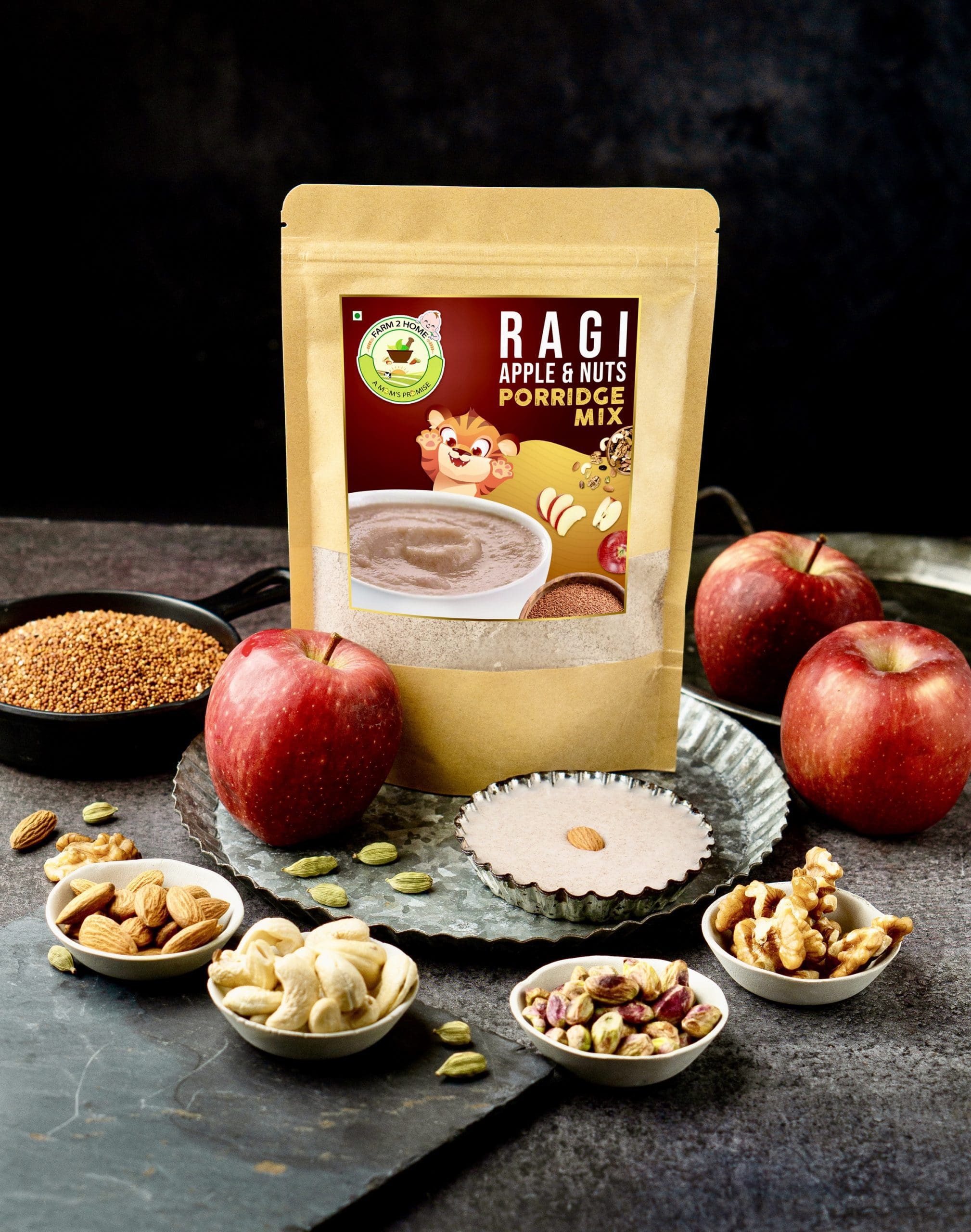 RAGI APPLE NUTS PORRIDGE MIX 8 Months 250g Farm 2 Home